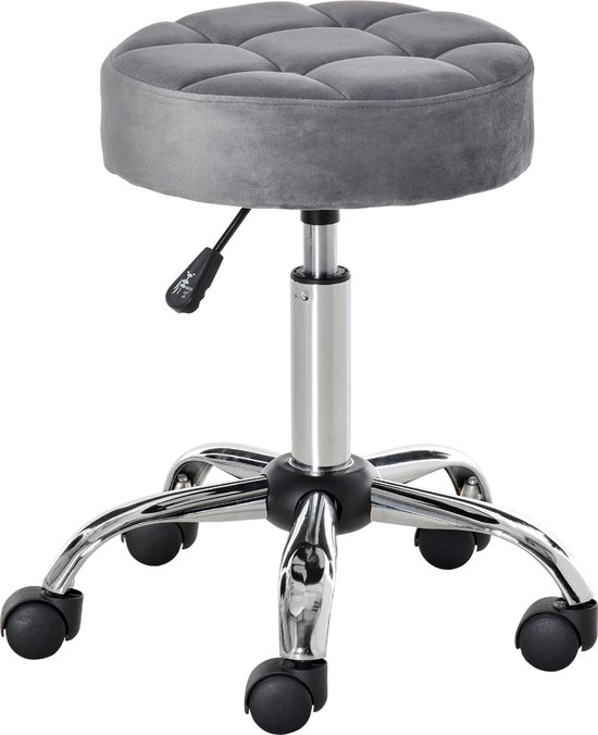HOMCOM Salonstoel in hoogte verstelbaar stoel salonkruk draaibaar fluwelen stof schuimstof grijs 503-002