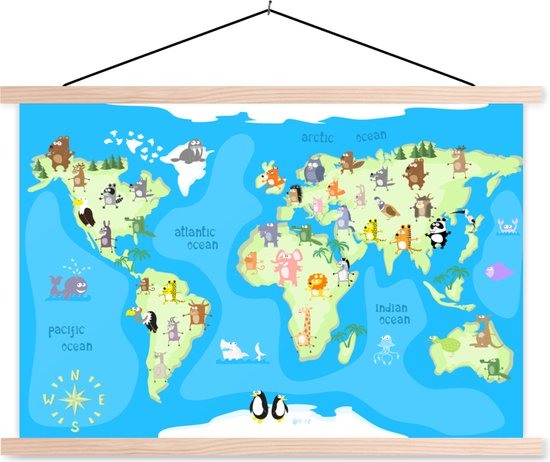 Carte du monde enfant animaux plaque d'école lattes plates vierges 150x100  cm - Tirage