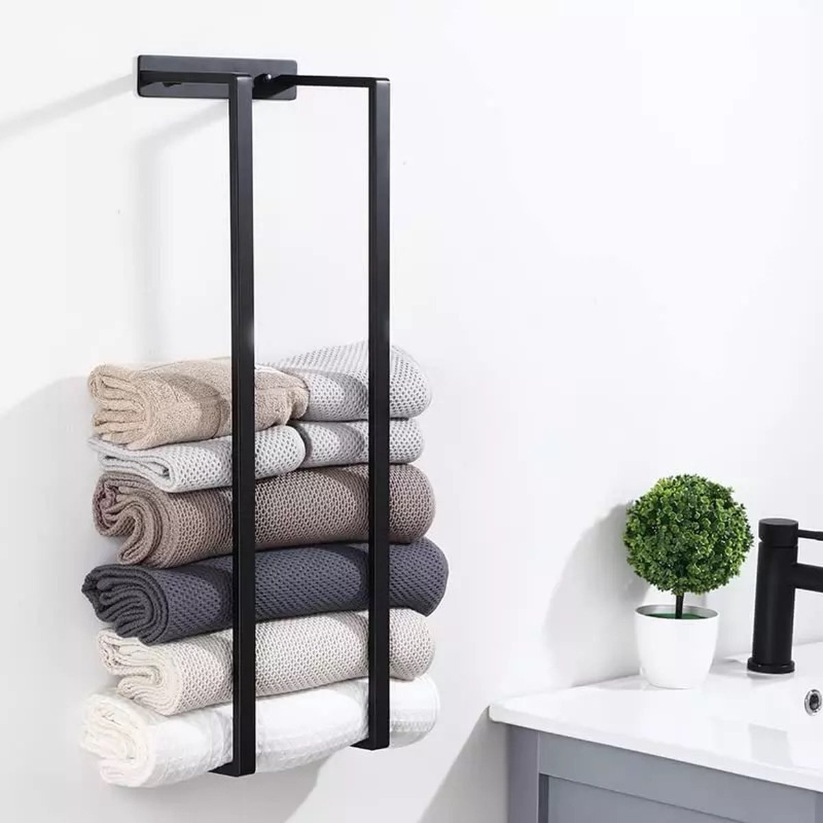EAVY Handdoekrek 70x20x14 - Handdoekstang - Handdoekhouders - Badkamer en Keuken - Industrieel - Mat Zwart - RVS