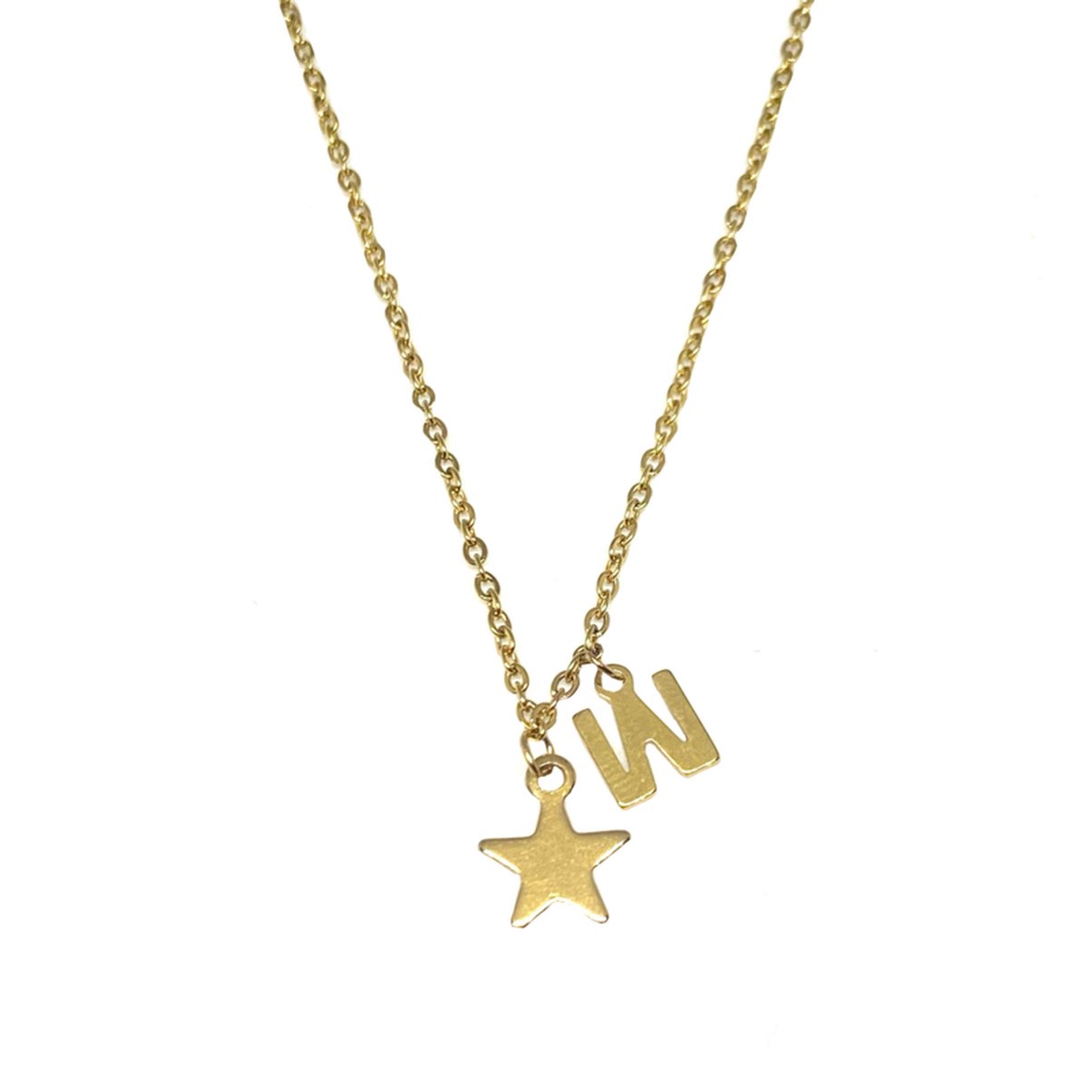 Letter ketting ster - initiaal W - goud