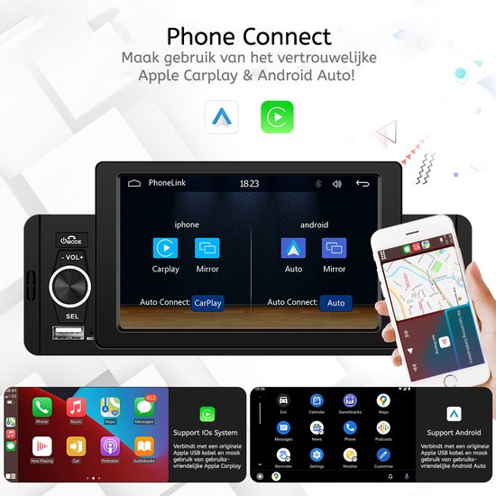 mat Woestijn Schaduw Boscer® 1Din Autoradio | 5' HD Touchscreen | Apple Carplay & Android Auto |  Bluetooth,... | bol.com