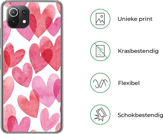 Telefoonhoesje Geschikt voor Xiaomi 11T hoesje - Een illustratie met hartjes van waterverf - Siliconen Telefoonhoesje Telefoonhoesje