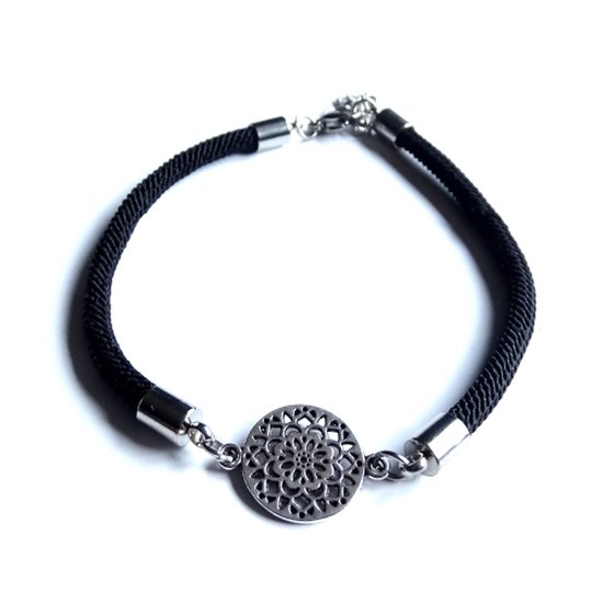 2 Love it Mandala - Armband - Lengte: 20 - 25 cm - Verstelbaar in maat - Zwart - Zilverkleurig