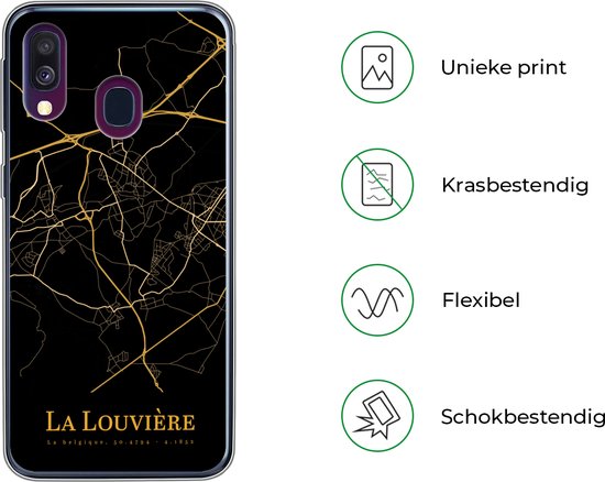 Coque Samsung Galaxy A40 - La Louvière - Carte - Or - Coque de téléphone en Siliconen