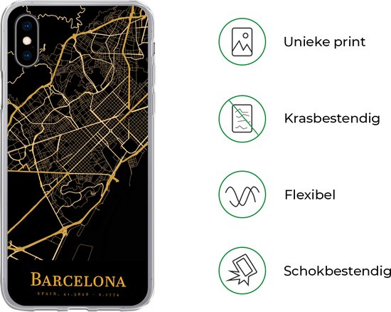 Coque pour iPhone Xs - Barcelona - Carte - Or - Coque de téléphone en Siliconen