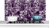 Spatscherm keuken 120x60 cm - Kookplaat achterwand Marmer - Paars - Zilver - Patronen - Muurbeschermer - Spatwand fornuis - Hoogwaardig aluminium
