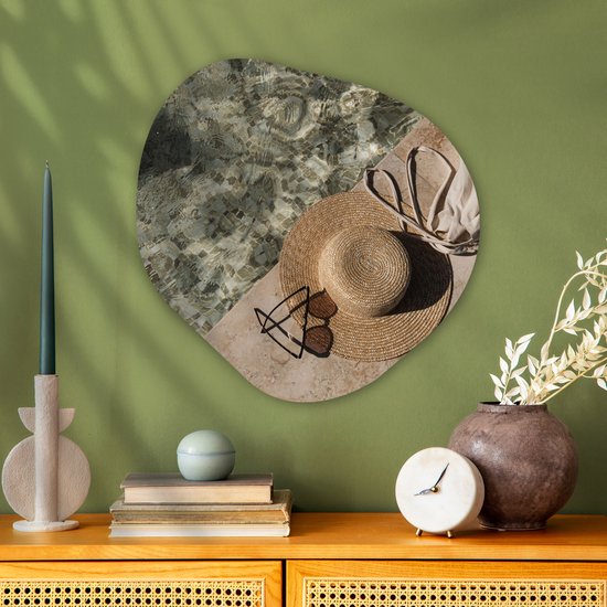 Décoration murale bio - Décoration murale plastique - Tableau bio - Mer - Chapeau - Eté - 60x60 cm - Forme miroir bio sur plastique