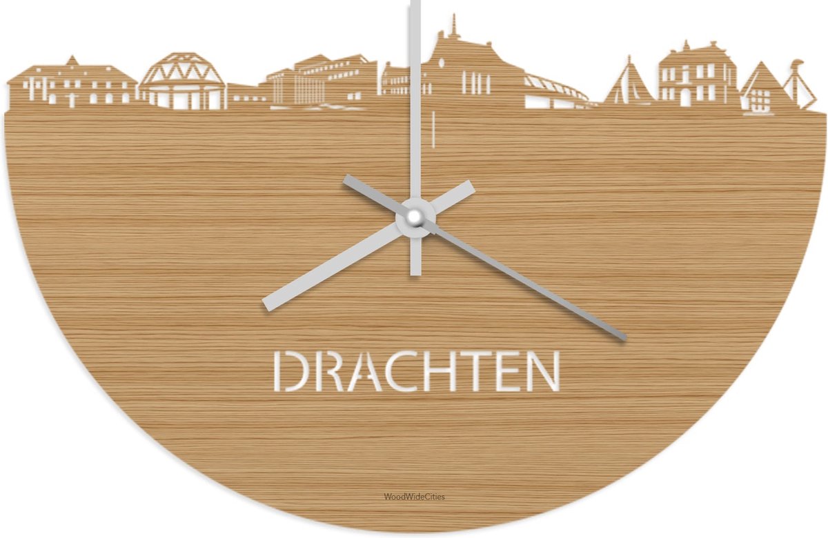 Skyline Klok Drachten Bamboe hout - Ø 40 cm - Stil uurwerk - Wanddecoratie - Meer steden beschikbaar - Woonkamer idee - Woondecoratie - City Art - Steden kunst - Cadeau voor hem - Cadeau voor haar - Jubileum - Trouwerij - Housewarming -