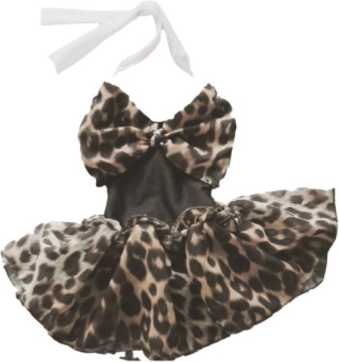 Maat 134 Badpak Zwart zwempak zwart panterprint strik badkleding baby en kind zwem kleding leopard tijgerprint