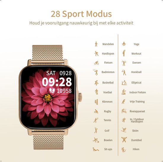 Roze Smartwatch Dames - Watch geschikt voor IOS, Android en HarmonyOS - Avalue