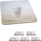 Onderzetters voor glazen - Hert - Gras - Mist - 10x10 cm - Glasonderzetters - 6 stuks