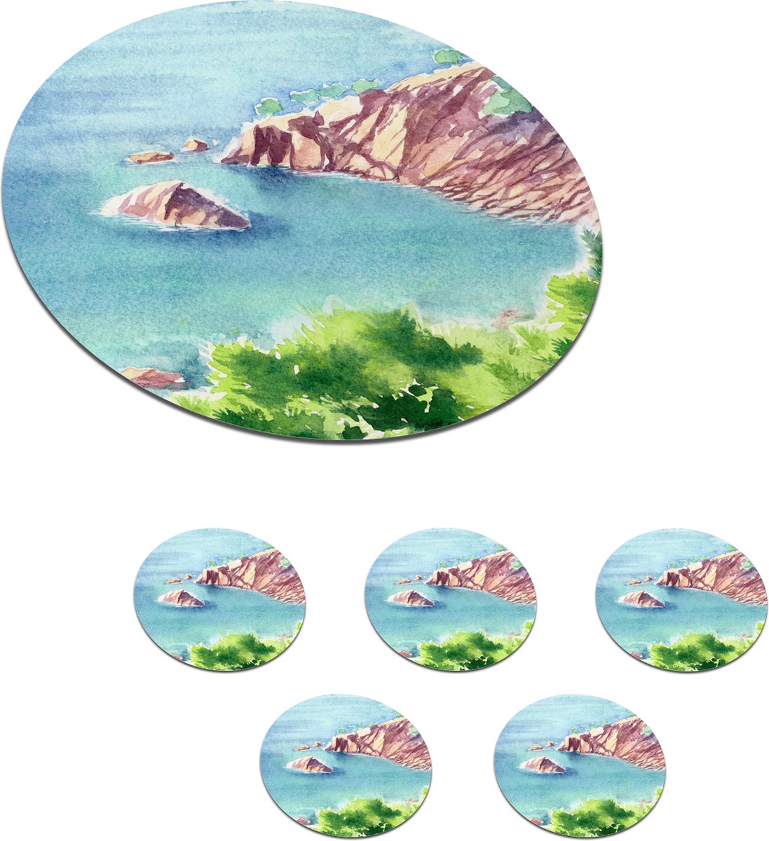 Onderzetters voor glazen - Rond - Zee - Berg - Bos - 10x10 cm - Glasonderzetters - 6 stuks