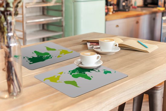 Set de Table - Wereldkaart - Simple - Vert - 45x30 cm - 6 pièces