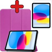 Hoes Geschikt voor iPad 2022 Hoes Book Case Hoesje Luxe Trifold Cover Met Screenprotector - Hoesje Geschikt voor iPad 10 Hoesje Bookcase - Paars