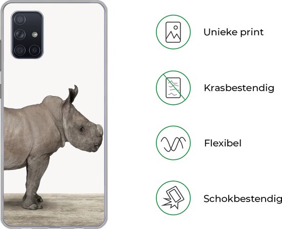 Coque Samsung Galaxy A51 - Bébé Rhinocéros - Doux - Enfants - Garçons - Filles - Kids - Coque de téléphone en Siliconen