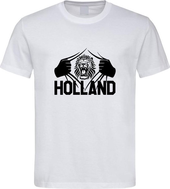 Wit EK 2024 voetbal T-shirt met “ Brullende Leeuw en Holland “ print Zwart maat M