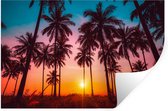 Muurstickers - Sticker Folie - Palmboom - Zonsondergang - Horizon - Strand - Oranje - Roze - 90x60 cm - Plakfolie - Muurstickers Kinderkamer - Zelfklevend Behang - Zelfklevend behangpapier - Stickerfolie