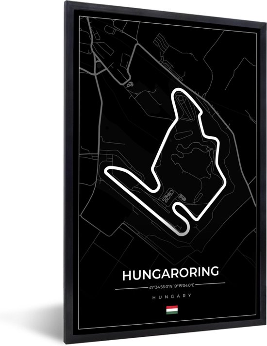 Fotolijst incl. Poster - F1 - Hongarije - Auto - Racebaan - Hungaroring - Zwart - 40x60 cm - Posterlijst