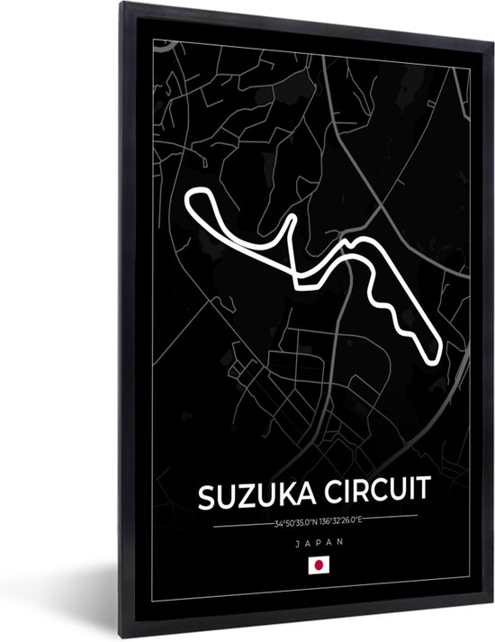 Fotolijst incl. Poster - F1 - Racing - Japan - Suzuka Circuit - Racebaan - Zwart - 80x120 cm - Posterlijst