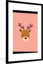 Cadre photo avec affiche - Renne - Noël - Rose - Noël - Hiver - 60x90 cm - Cadre pour affiche