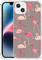 Hoesje met naam Geschikt voor Apple iPhone 14 Plus Telefoonhoesje met doorzichtige rand Flamingo