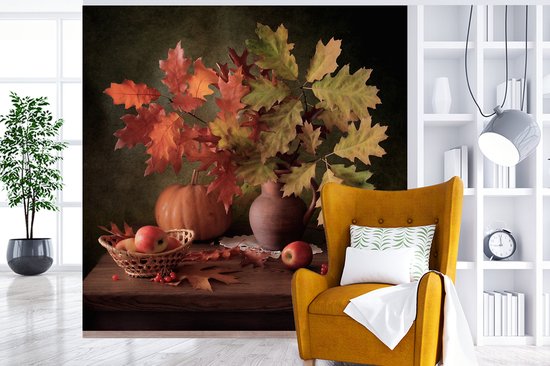 Papier peint - Papier peint photo - Nature morte - Citrouille - Feuilles - Largeur 350 cm x Hauteur 350 cm
