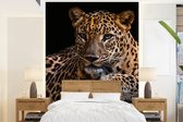 Behang - Fotobehang Wilde dieren - Panter - Portret - Zwart - Dieren - Breedte 205 cm x hoogte 280 cm