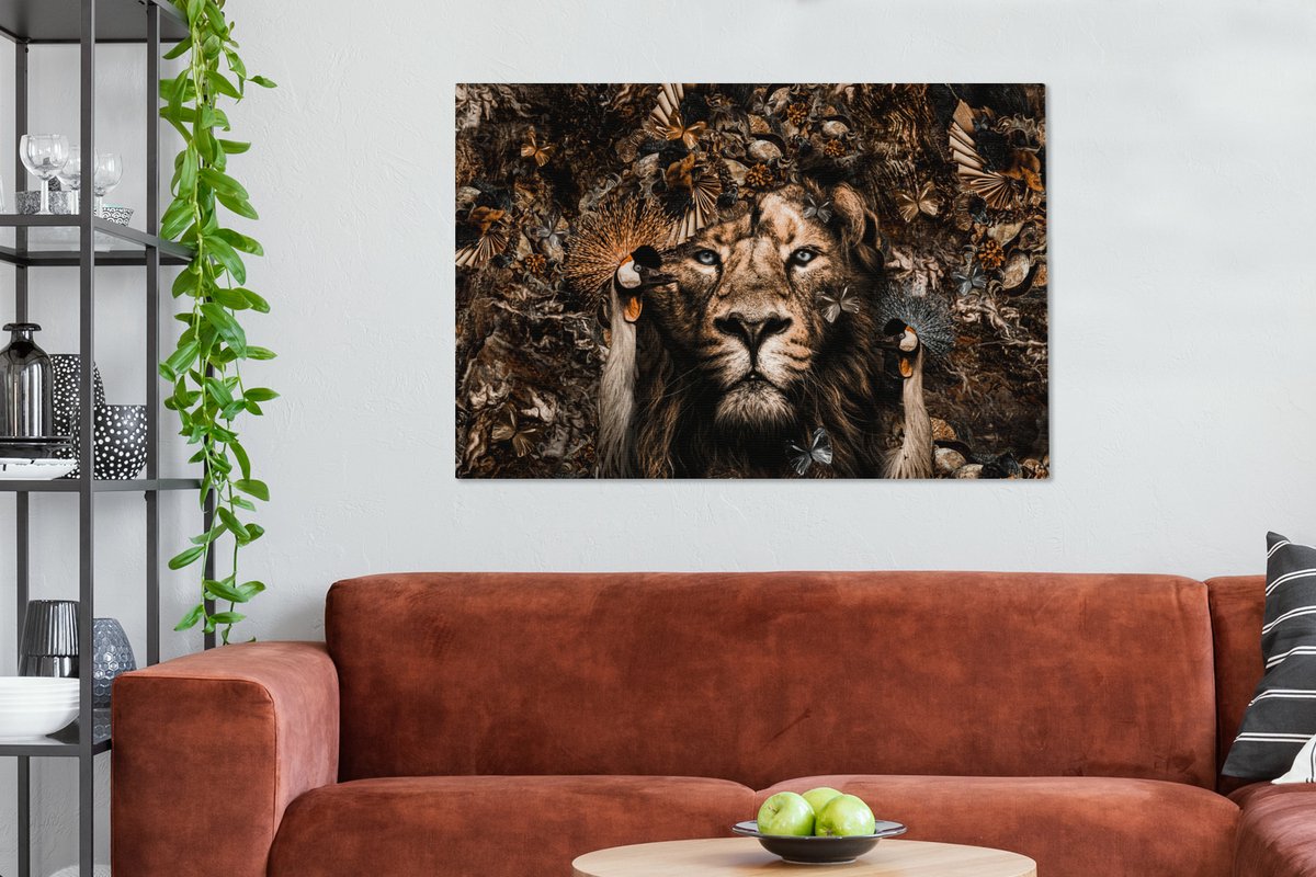 Toile - Tableau - Animaux - Lion - Safari - Afrique - Papillon