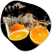Organische Wanddecoratie - Kunststof Muurdecoratie- Organisch Schilderij - Sinaasappel - Stilleven - Water - Zwart - Fruit- 40x40 cm - Asymmetrische spiegel vorm op kunststof