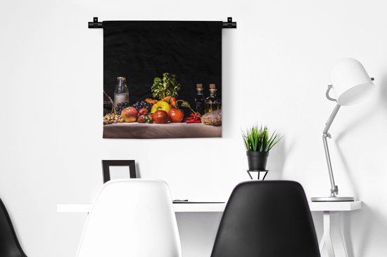 Tapisserie Murale - Nappe Murale - Nature Morte - Manger - Boire - Fruit - Zwart - 60x60 cm - Tapisserie