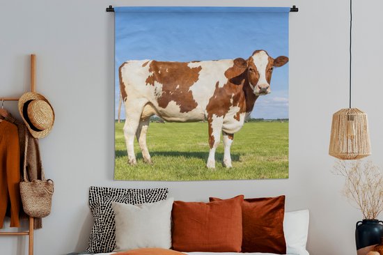Tapisserie murale - Toile murale - Vaches - Ferme - Herbe - Nature - Animaux - 150x150 cm - Tapisserie