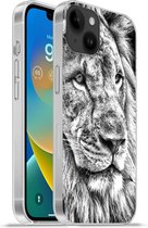Apple iPhone 14 Plus - Coque souple - Portrait - Lion - Zwart et blanc - Coque en Siliconen pour téléphone