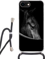 Coque avec cordon iPhone 8 - Paarden - Portrait - Zwart - Animaux - Siliconen - Bandoulière - Coque arrière avec cordon - Coque pour téléphone avec cordon - Coque avec corde