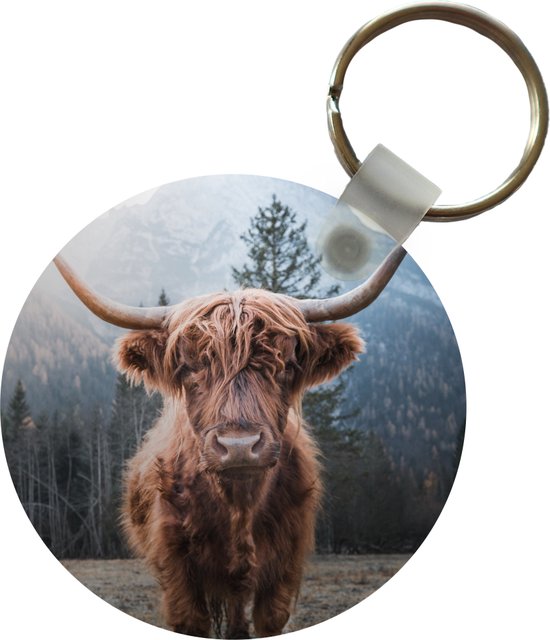 Sleutelhanger - Schotse hooglander - Koe - Dieren - Berg - Natuur - Plastic - Rond - Uitdeelcadeautjes