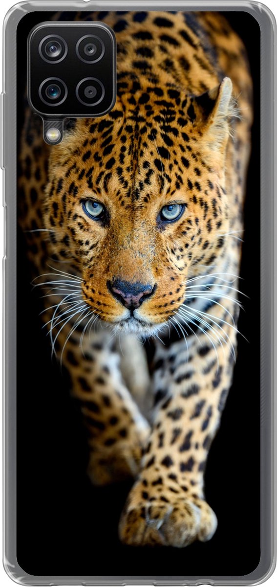 Telefoonhoesje Geschikt voor Samsung Galaxy A12 hoesje - Luipaard - Dieren - Portret - Wilde dieren - Zwart - Siliconen Telefoonhoesje Telefoonhoesje