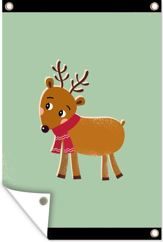 Tuinposter - Tuindoek - Tuinposters buiten - Rendier - Kerstmis - Winter - Kerst - Groen - 80x120 cm - Tuin