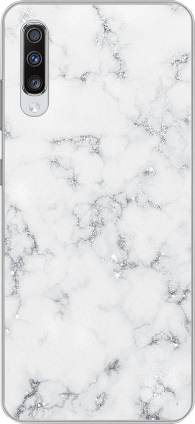 Coque Samsung Galaxy A70 - Marbre - Wit - Argent - Glitter - Aspect Marbre - Chique - Coque de téléphone en Siliconen