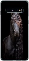 Geschikt voor Samsung Galaxy S10 hoesje - Paarden - Fries - Manen - Zwart - Dieren - Siliconen Telefoonhoesje