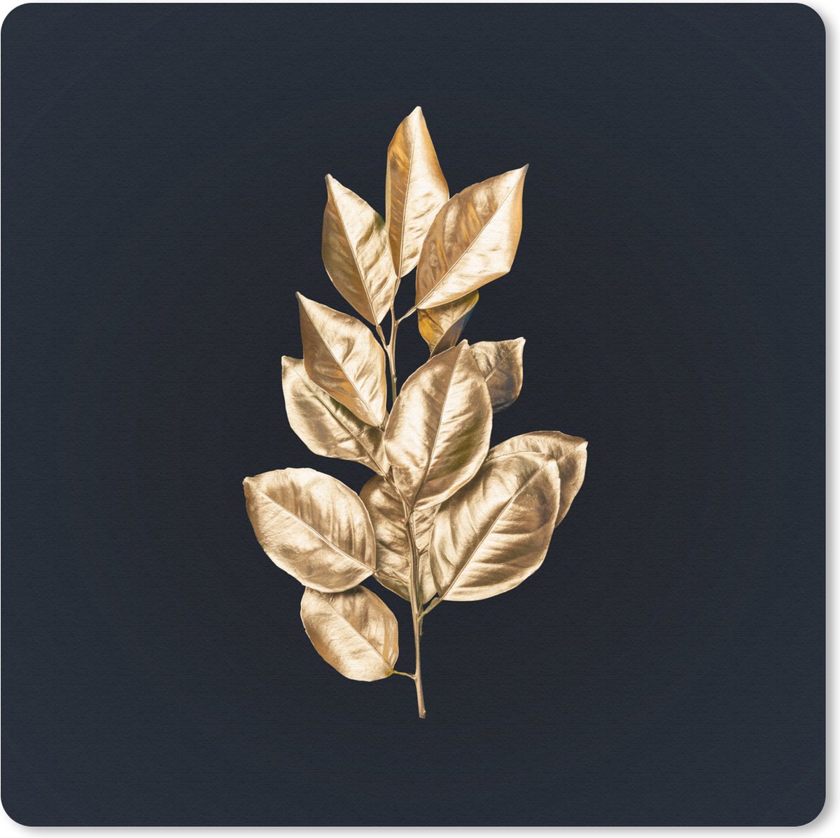 Muismat 30x30 cm - Mousepad Plant - Bladeren - Goud - Zwart - Luxe - Muismatten