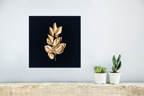Poster Plant - Bladeren - Goud - Zwart - Luxe - 30x30 cm - Kerstversiering - Kerstdecoratie voor binnen - Kerstmis