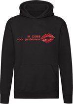 Ik zorg voor problemen Hoodie | Gezeik | Gezeur | Probleem | Kus | Zoen | Lippen | Liefde | Zorg | Unisex | Trui | Sweater | Capuchon | Zwart