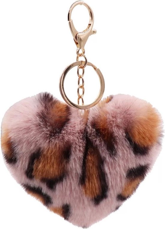 Foto: Sleutelhanger pluche hart luipaard print tas hanger oud roze 10 5 cm 14 5 cm roze