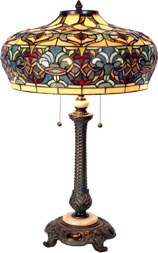 Tiffany Tafellamp Ø 47x71 cm Blauw Glas Rechthoek Tiffany Bureaulamp Tiffany Lampen Glas in Lood