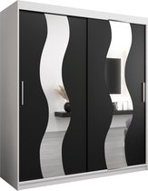 InspireMe - Kledingkast met 2 schuifdeuren, Modern-stijl, Een kledingkast met planken en een spiegel (BxHxD): 180x200x62 - REESE 180 Wit Mat + Zwart