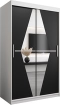 InspireMe - Kledingkast met 2 schuifdeuren, Modern-stijl, Een kledingkast met planken en een spiegel (BxHxD): 120x200x62 - BOLA 120 Wit Mat + Zwart