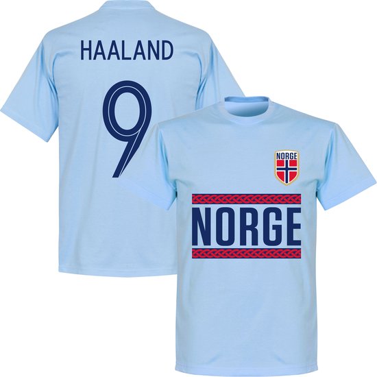 Noorwegen Haaland 9 Team T-Shirt - Lichtblauw - M
