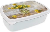 Broodtrommel Wit - Lunchbox - Brooddoos - Bloemen - Geel - Stilleven - 18x12x6 cm - Volwassenen