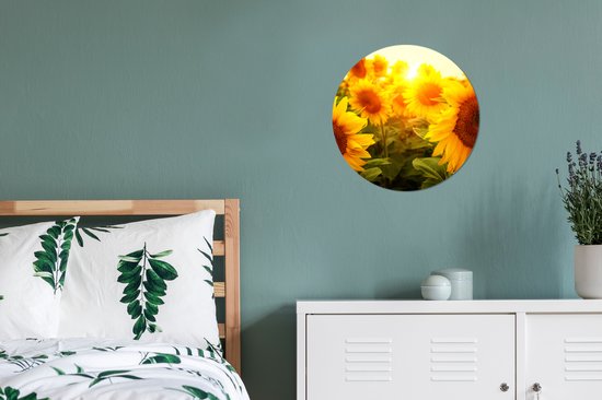 WallCircle - Papier peint cercle - Tournesol - Jaune - Bloem - ⌀ 30 cm - Papier peint autocollant - Papier peint cercle - Papier peint cercle autocollant - Papier peint rond - Salon