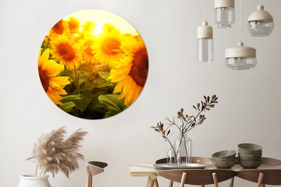 WallCircle - Papier peint cercle - Tournesol - Jaune - Bloem - 140x140 cm - Papier peint autocollant - Papier peint cercle - Papier peint cercle autocollant - Papier peint rond - Salon