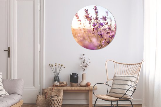 Papier peint cercle - Fleurs - Lavande - Abeille - Soleil - Lumière - Papier peint cercle fleurs - Papier peint autocollant - 100x100 cm - Papier peint cercle autocollant - Papier peint autocollant - Papier peint rond